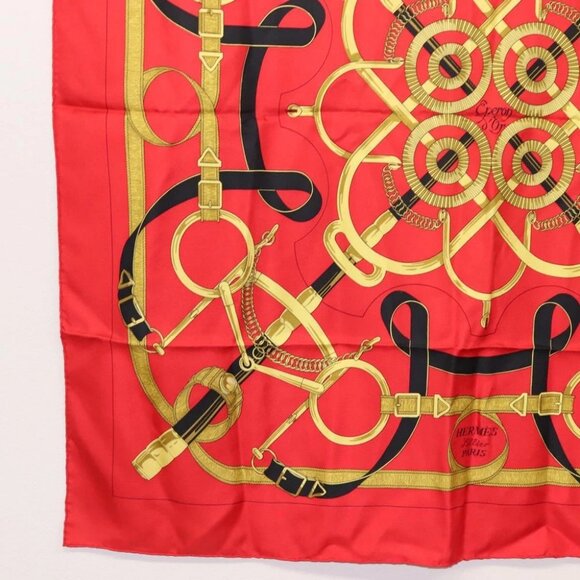 HERMES Carre 90 Scarf ""Eperon dor"" Silk Red Auth - Picture 3 of 10